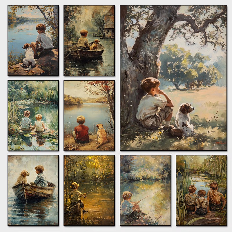 Outdoor Adventure Boys - Vintage Boys Room Art Poster Boy